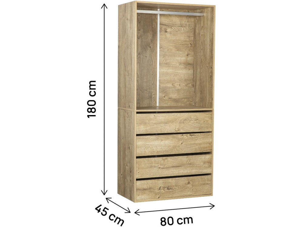 Roupeiro "Opéra" com 4 gavetas e 1 espaço para pendurar - 80 x 45 x 180 cm - Bege