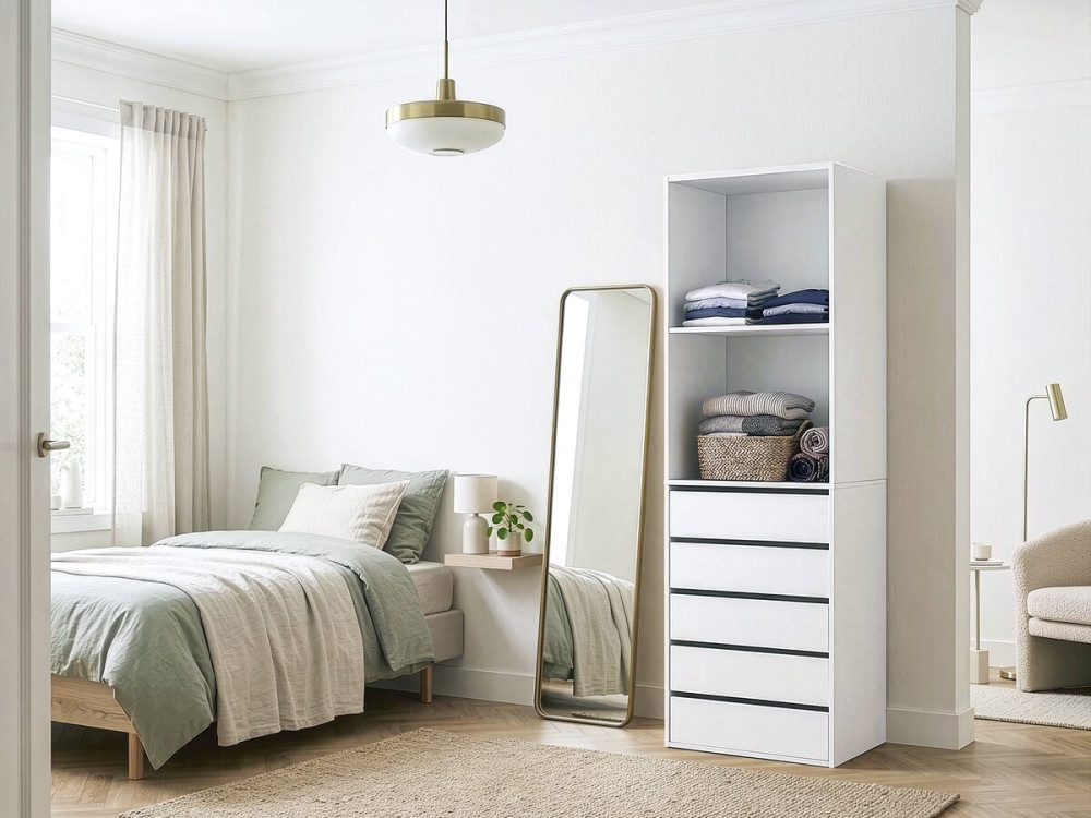 Roupeiro "Opéra" com 5 gavetas e 2 prateleiras - 60 x 45 x 180 cm - Branco
