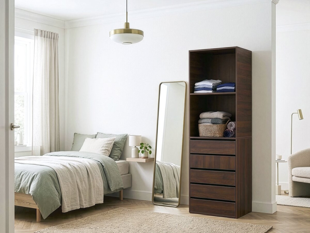 Armário "Opéra" com 5 gavetas e 2 prateleiras - 60 x 45 x 180 cm - Castanho