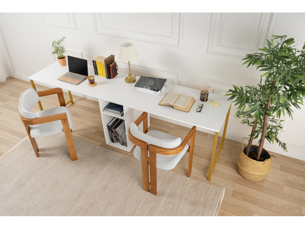 Secretária de estudo Twin - 240 x 60 x 74 cm - Ouro branco
