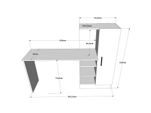 Secretária de madeira "CT2" - 152 x 40 x 120 cm - Pinheiro Branco Atlântico