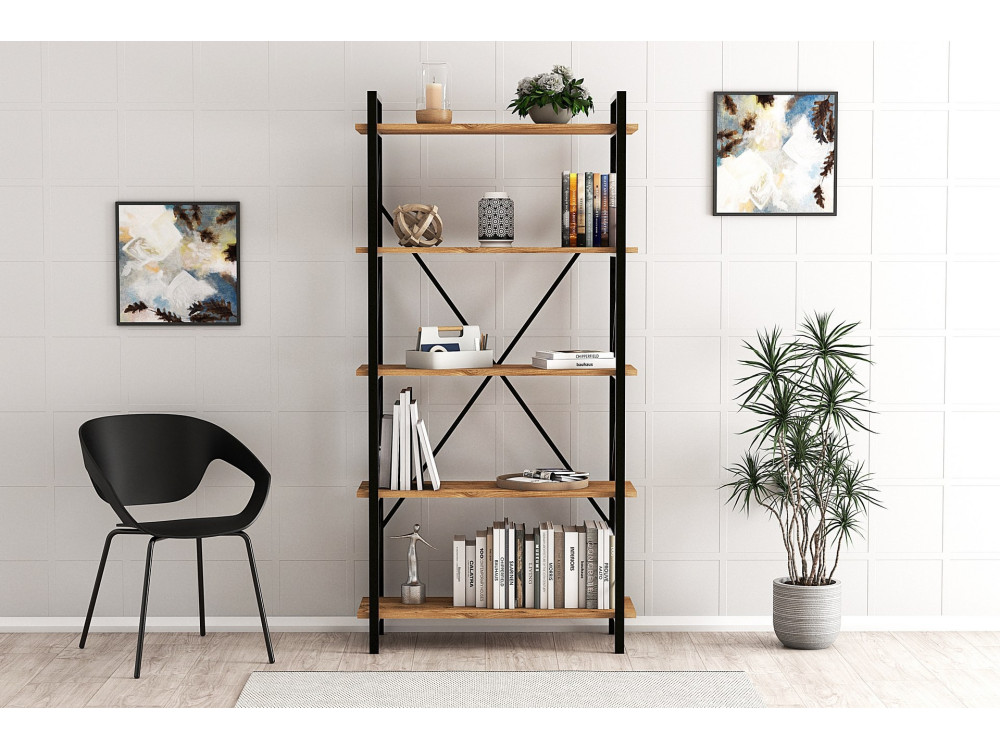 Estante de madeira "Nero" - 90 x 33 x 180 cm - Atlantic PineBlack