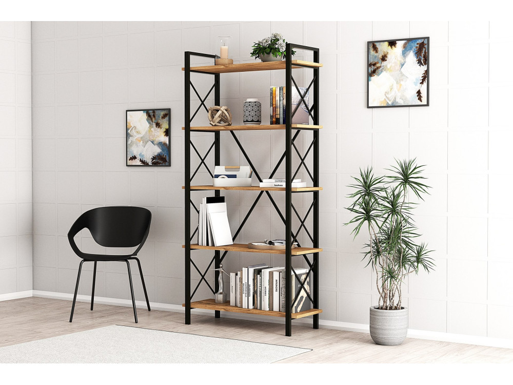 Estante de madeira "Nero" - 90 x 33 x 180 cm - Atlantic PineBlack