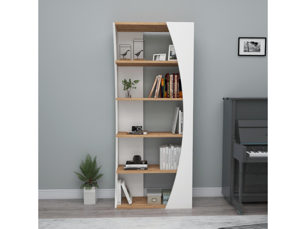 Estante de madeira "Selge" - 63 x 23 x 150 cm - Pinho AtlânticoBranco