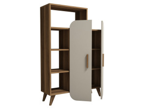 Armário de madeira "Form" com prateleiras - 90 x 32 x 132 cm - Creme de nogueira