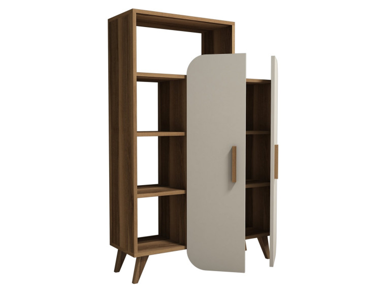 Armário de madeira "Form" com prateleiras - 90 x 32 x 132 cm - Creme de nogueira