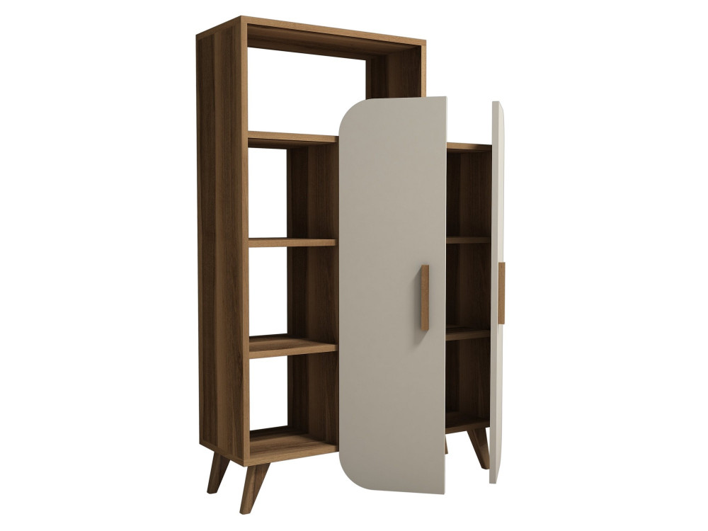 Armário de madeira "Form" com prateleiras - 90 x 32 x 132 cm - Creme de nogueira
