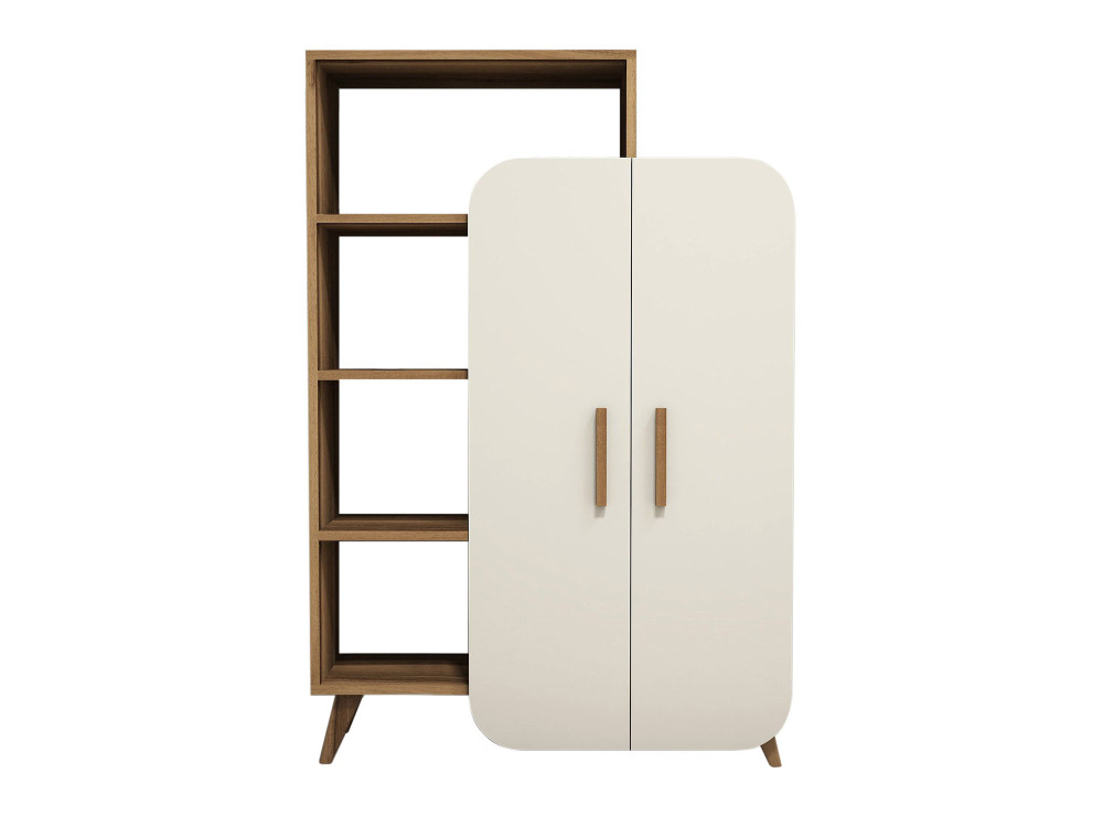 Armário de madeira "Form" com prateleiras - 90 x 32 x 132 cm - Creme de nogueira
