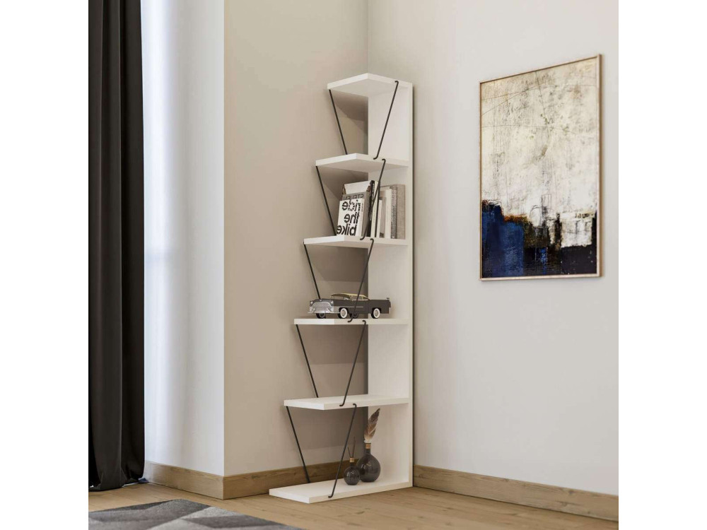 Estante de madeira "Ayder" - 50 x 22 x 150 cm - Branco