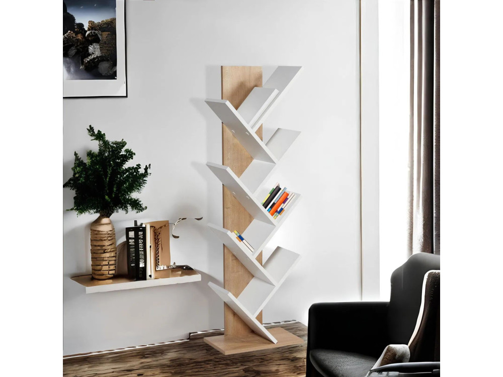Estante de madeira "Tuval 066" - 46 x 22 x 129 cm - Carvalho, Branco
