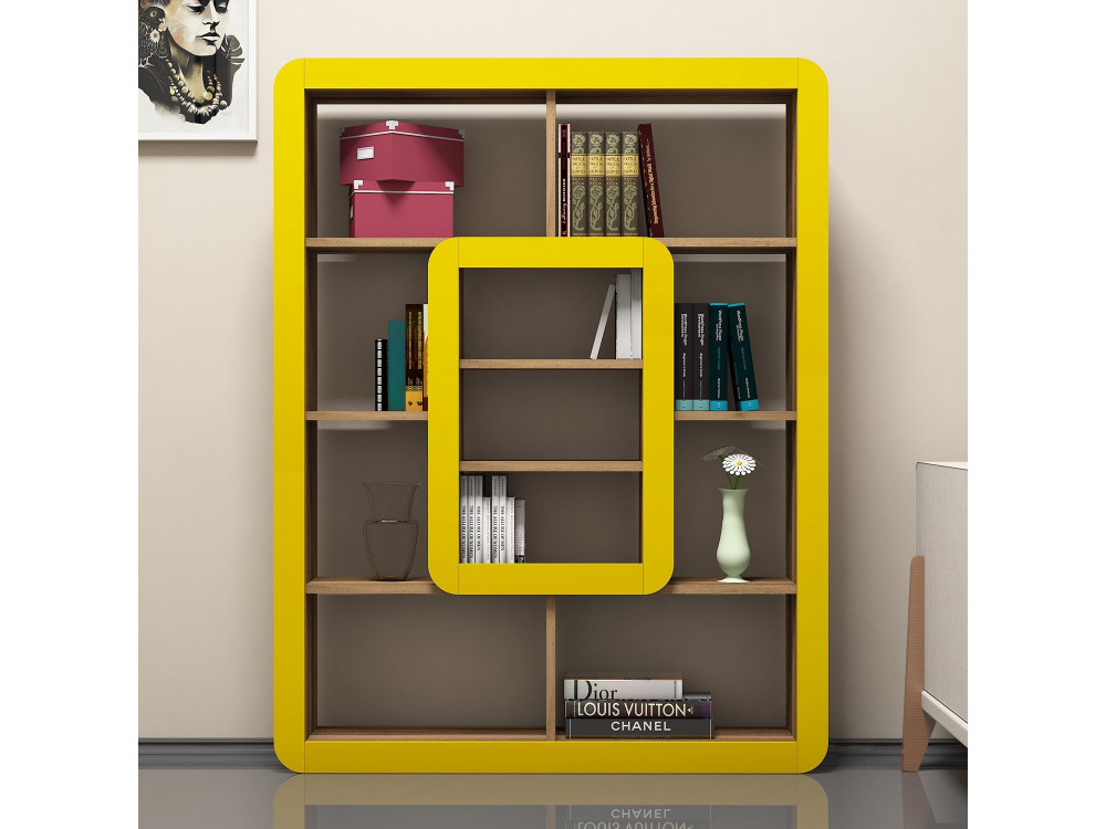 Estante de madeira "Orkide" - 108 x 21 x 140 cm - Nogueira, Amarelo