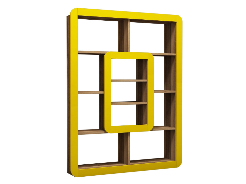 Estante de madeira "Orkide" - 108 x 21 x 140 cm - Nogueira, Amarelo