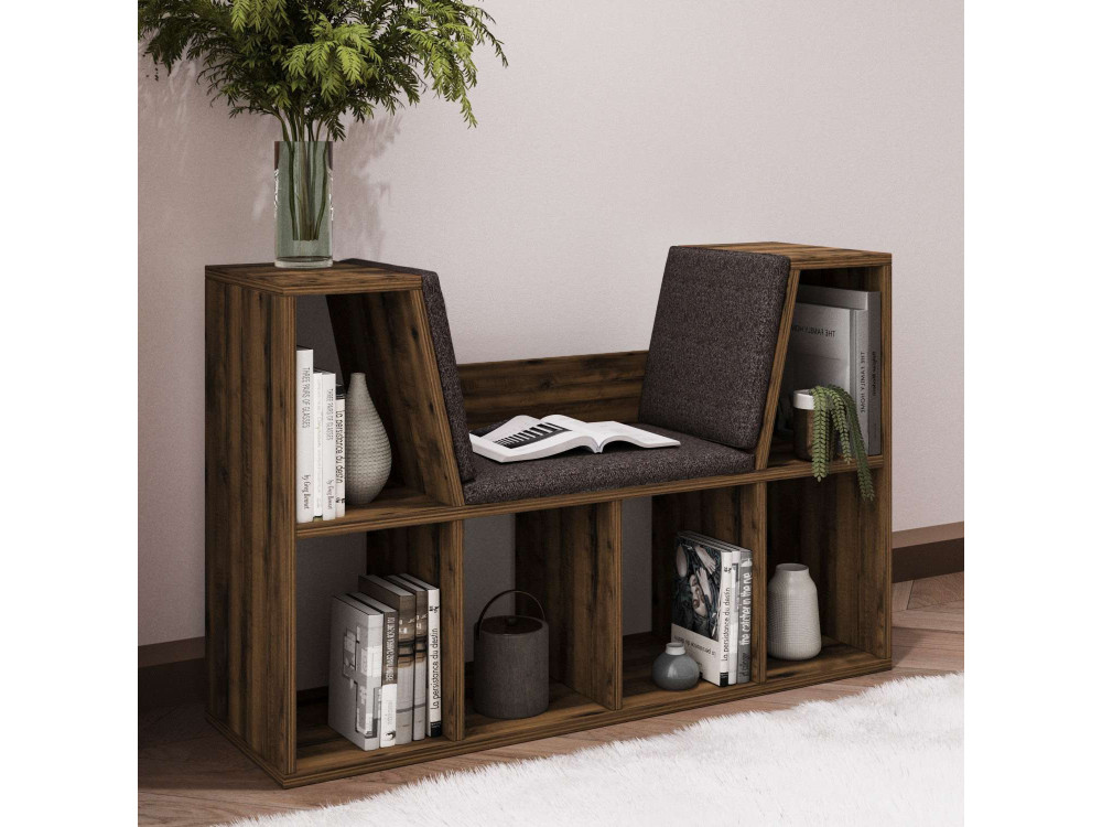 Estante "Livora" com assento em madeira - 103 x 30 x 63 cm - Castanho