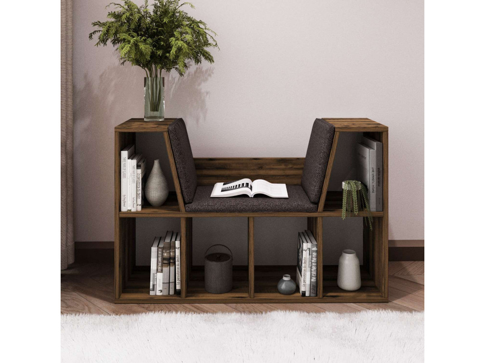 Estante "Livora" com assento em madeira - 103 x 30 x 63 cm - Castanho