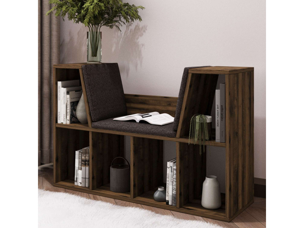 Estante "Livora" com assento em madeira - 103 x 30 x 63 cm - Castanho