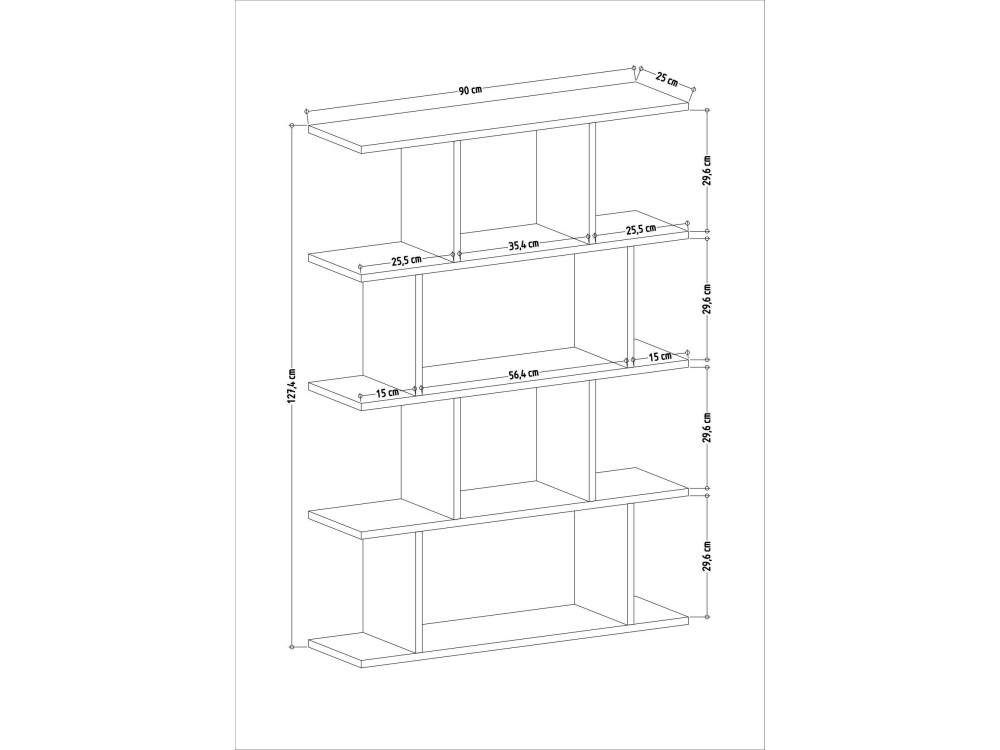 Estante de madeira "Harmon" - 90 x 25 x 127 cm - Branco
