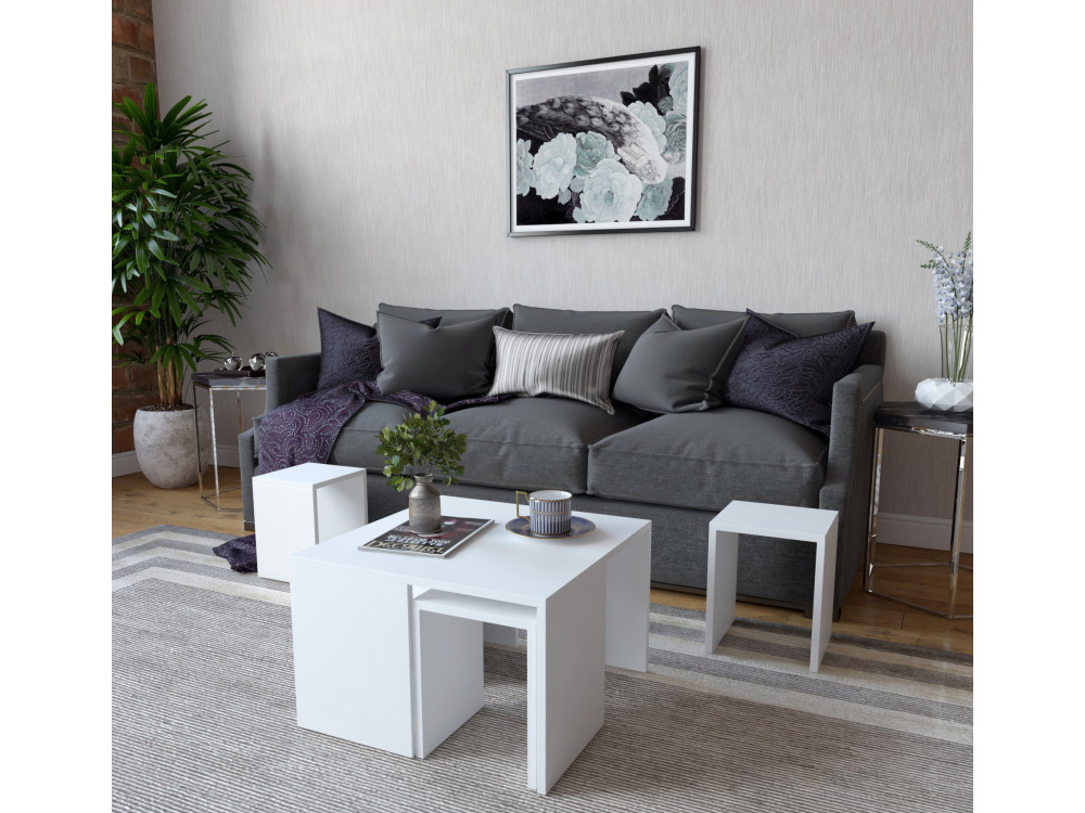 Conjunto de mesas de centro em madeira "Ortanca" - 60 x 60 x 37 cm - Branco