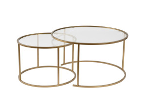 Conjunto de 2 mesas de centro metálicas "Aurum" - 80 x 80 x 43 cm - Ouro transparente