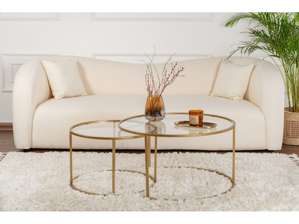 Conjunto de 2 mesas de centro metálicas "Aurum" - 80 x 80 x 43 cm - Ouro transparente
