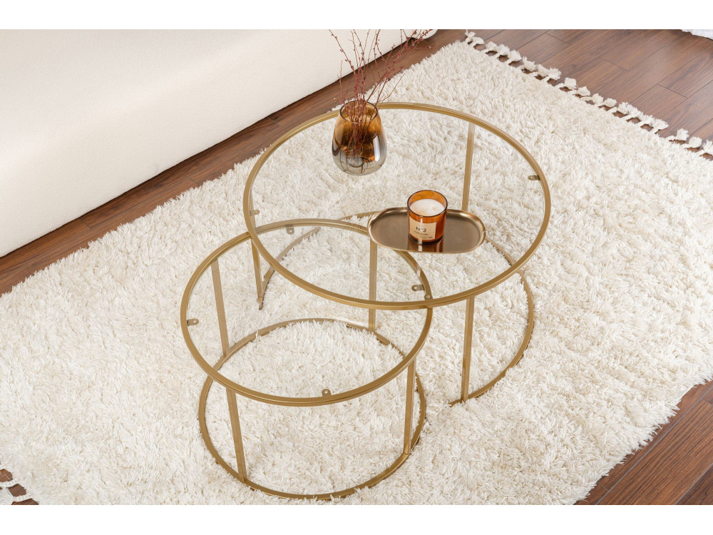 Conjunto de 2 mesas de centro metálicas "Aurum" - 80 x 80 x 43 cm - Ouro transparente