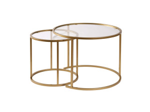 Conjunto de 2 mesas de centro metálicas "Aurum" - 60 x 60 x 43 cm - Ouro transparente