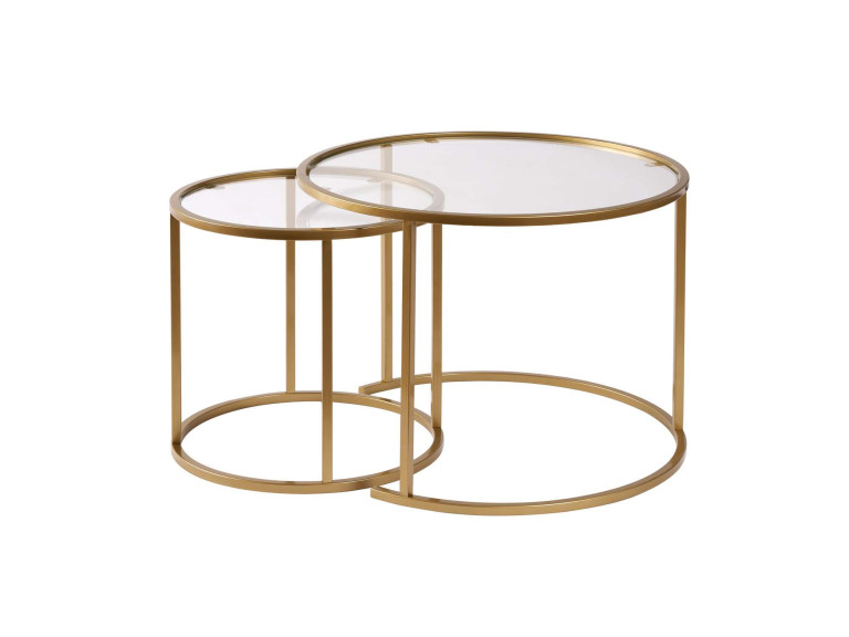 Conjunto de 2 mesas de centro metálicas "Aurum" - 60 x 60 x 43 cm - Ouro transparente