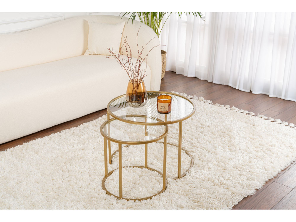 Conjunto de 2 mesas de centro metálicas "Aurum" - 60 x 60 x 43 cm - Ouro transparente