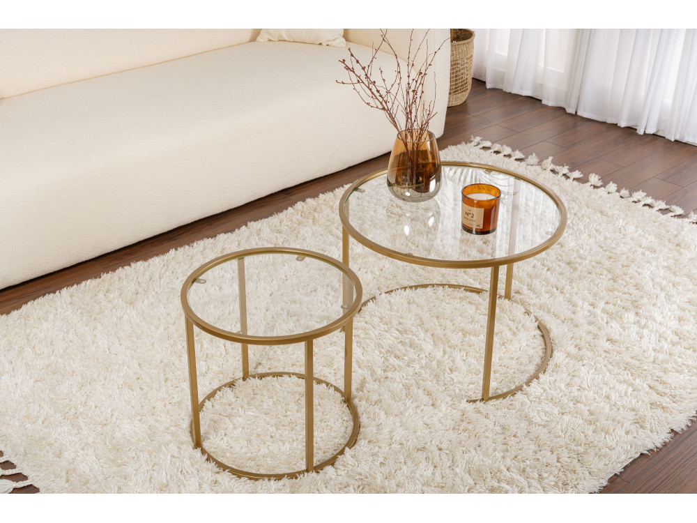 Conjunto de 2 mesas de centro metálicas "Aurum" - 60 x 60 x 43 cm - Ouro transparente