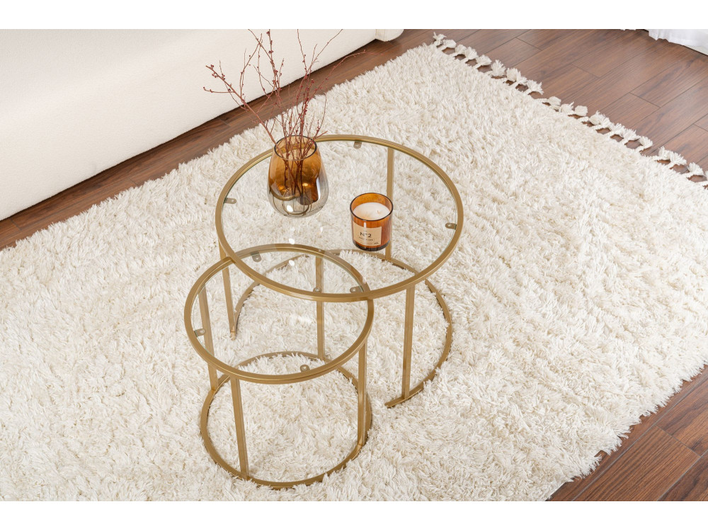 Conjunto de 2 mesas de centro metálicas "Aurum" - 60 x 60 x 43 cm - Ouro transparente