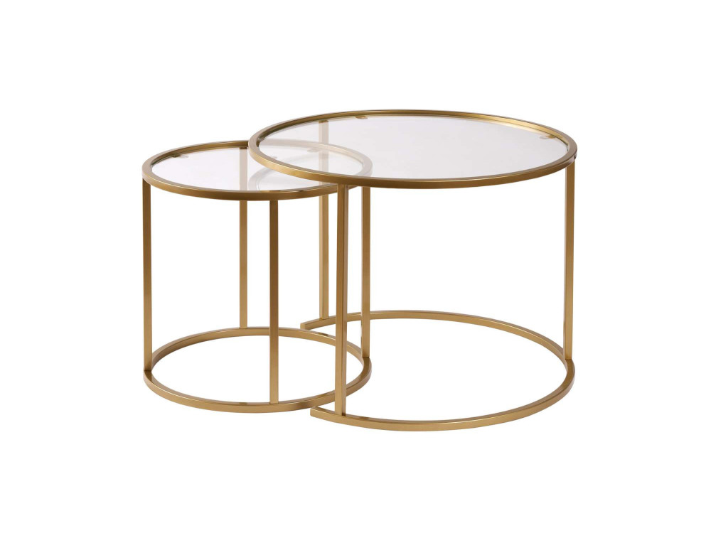 Conjunto de 2 mesas de centro metálicas "Aurum" - 60 x 60 x 43 cm - Ouro transparente