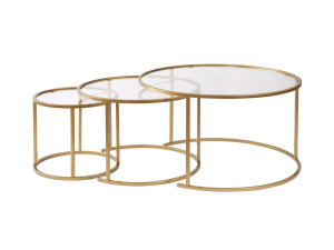 Conjunto de 3 mesas de centro metálicas "Aurum" - 80 x 80 x 43 cm - Ouro transparente