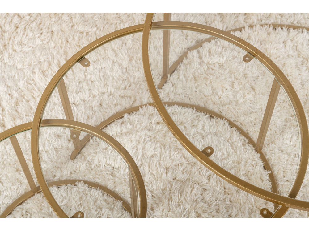 Conjunto de 3 mesas de centro metálicas "Aurum" - 80 x 80 x 43 cm - Ouro transparente