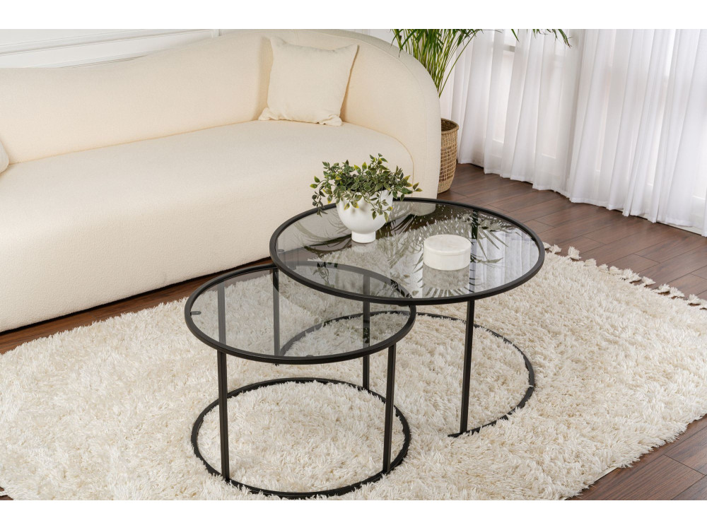 Conjunto de 2 mesas de centro metálicas "Aurum" - 80 x 80 x 43 cm - Preto cinzento