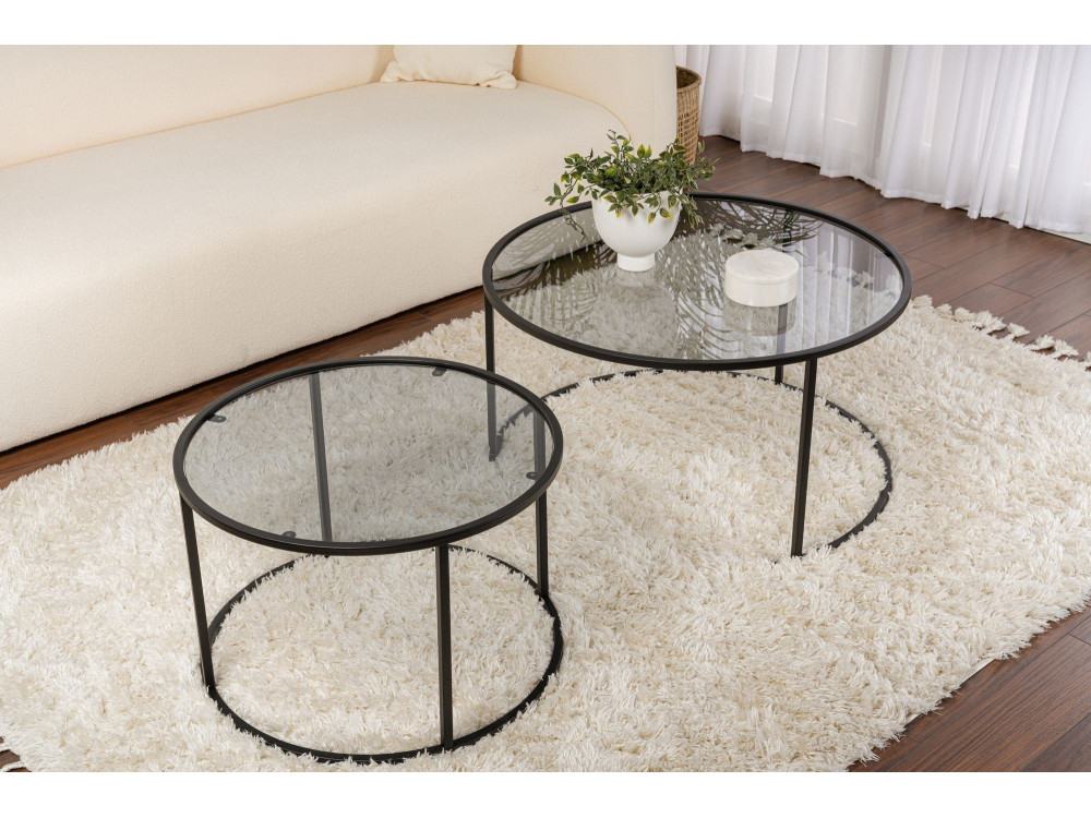 Conjunto de 2 mesas de centro metálicas "Aurum" - 80 x 80 x 43 cm - Preto cinzento