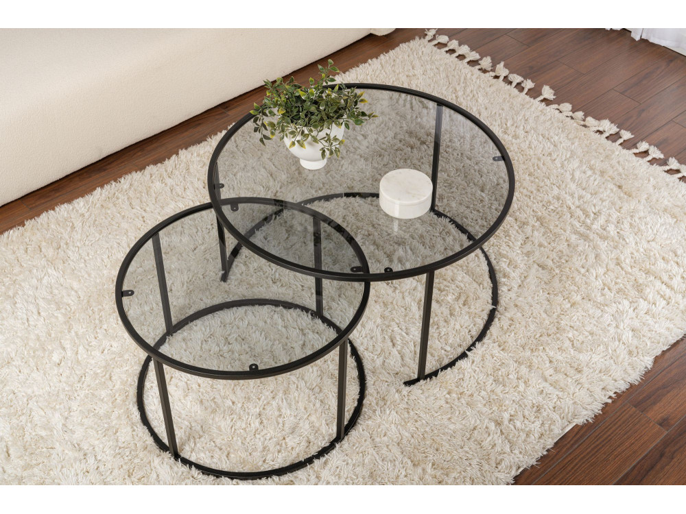 Conjunto de 2 mesas de centro metálicas "Aurum" - 80 x 80 x 43 cm - Preto cinzento