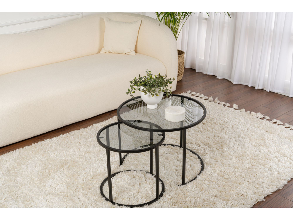 Conjunto de 2 mesas de centro metálicas "Aurum" - 60 x 60 x 43 cm - Preto cinzento