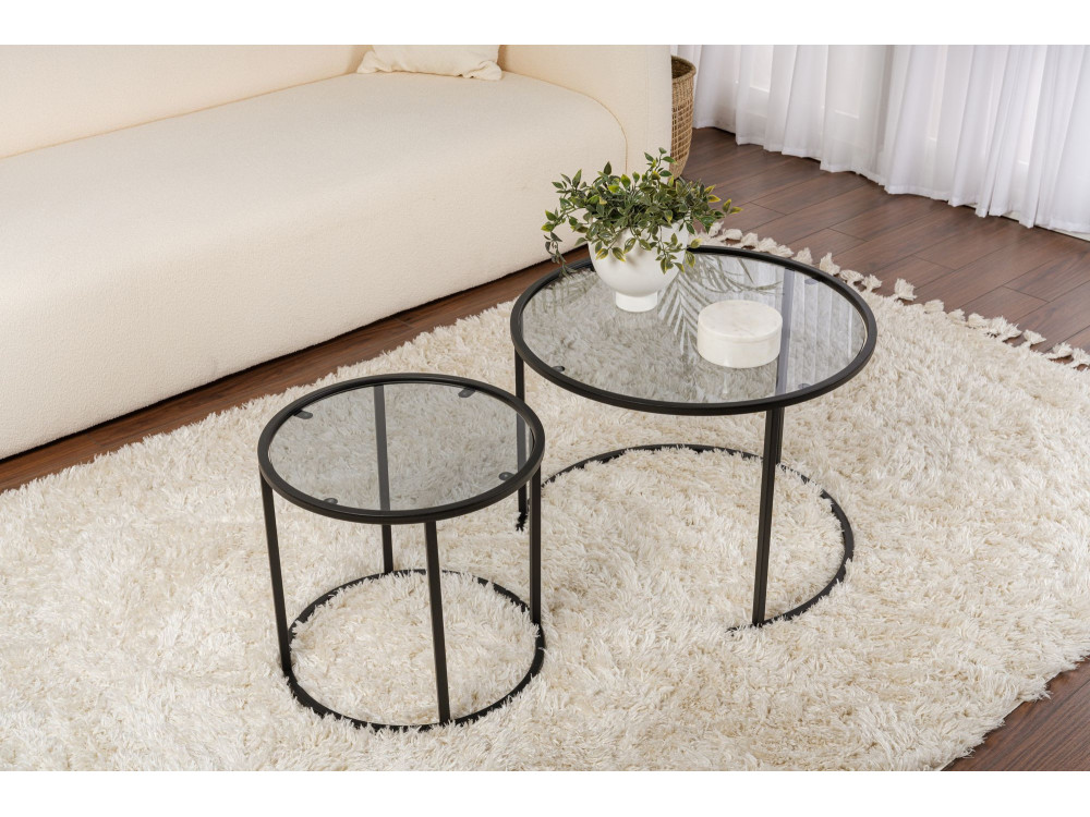 Conjunto de 2 mesas de centro metálicas "Aurum" - 60 x 60 x 43 cm - Preto cinzento