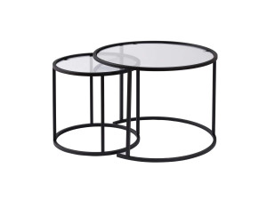 Conjunto de 2 mesas de centro metálicas "Aurum" - 60 x 60 x 43 cm - Preto Transparente