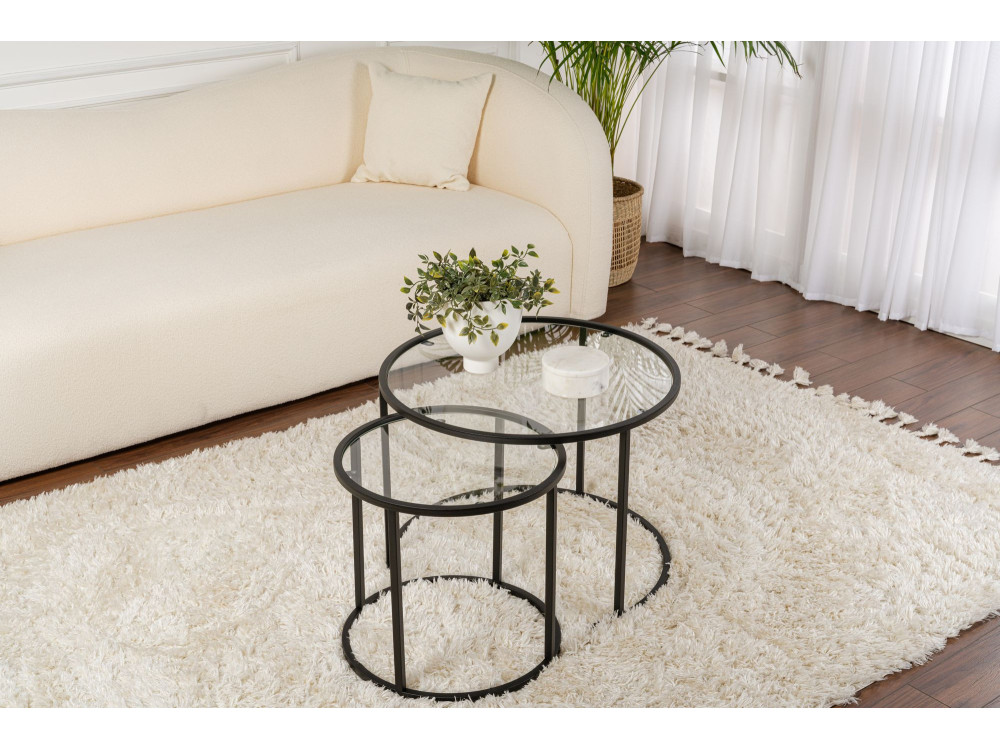 Conjunto de 2 mesas de centro metálicas "Aurum" - 60 x 60 x 43 cm - Preto Transparente