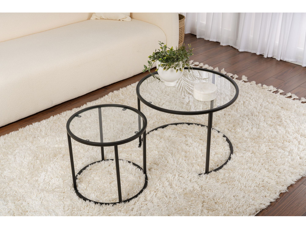 Conjunto de 2 mesas de centro metálicas "Aurum" - 60 x 60 x 43 cm - Preto Transparente