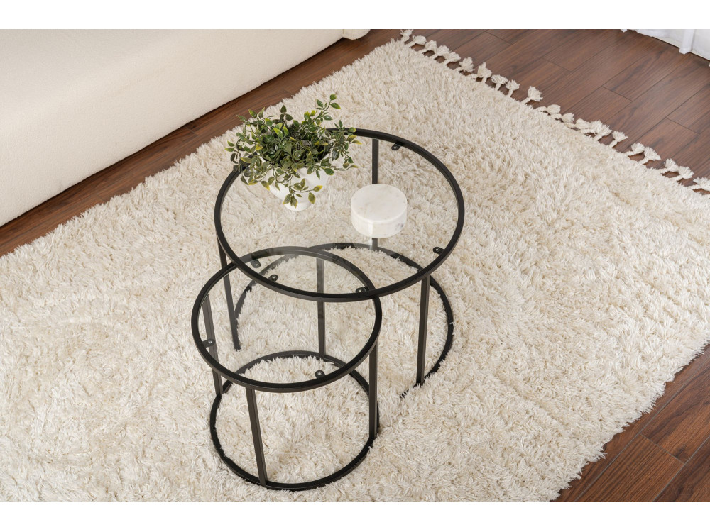 Conjunto de 2 mesas de centro metálicas "Aurum" - 60 x 60 x 43 cm - Preto Transparente