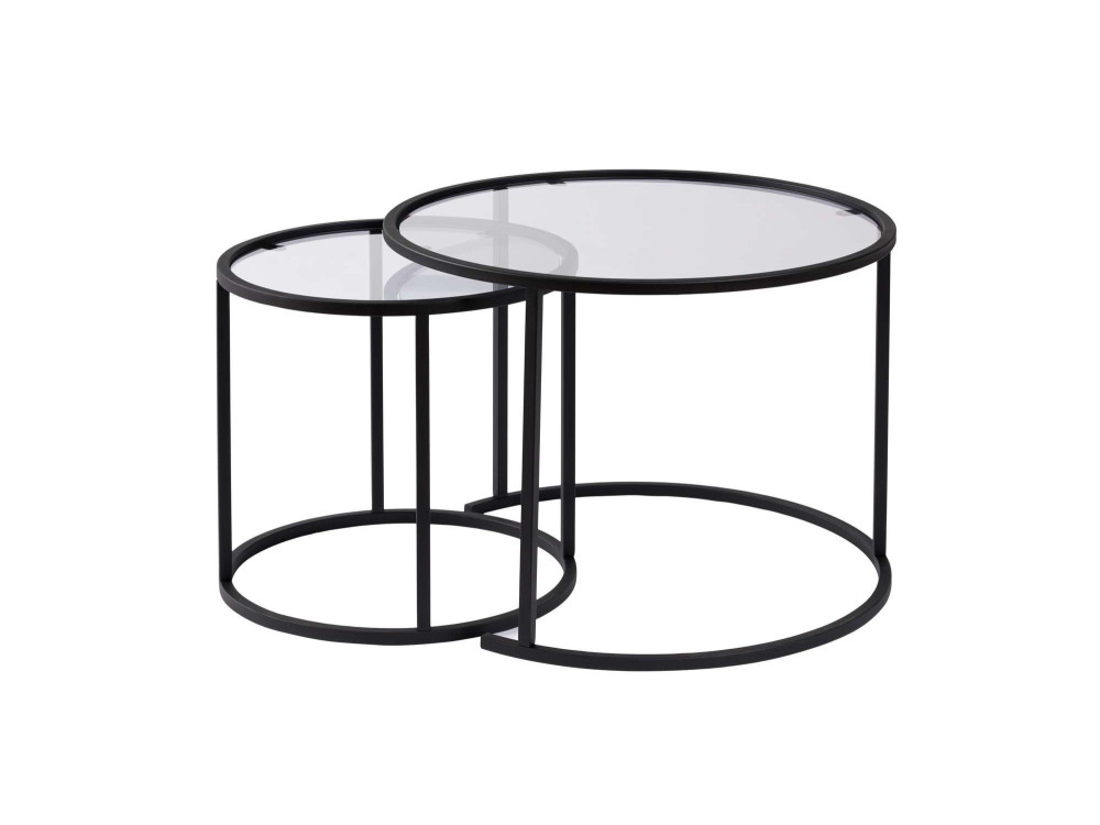 Conjunto de 2 mesas de centro metálicas "Aurum" - 60 x 60 x 43 cm - Preto Transparente