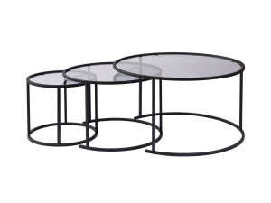 Conjunto de 3 mesas de centro metálicas "Aurum" - 80 x 80 x 43 cm - Preto cinzento