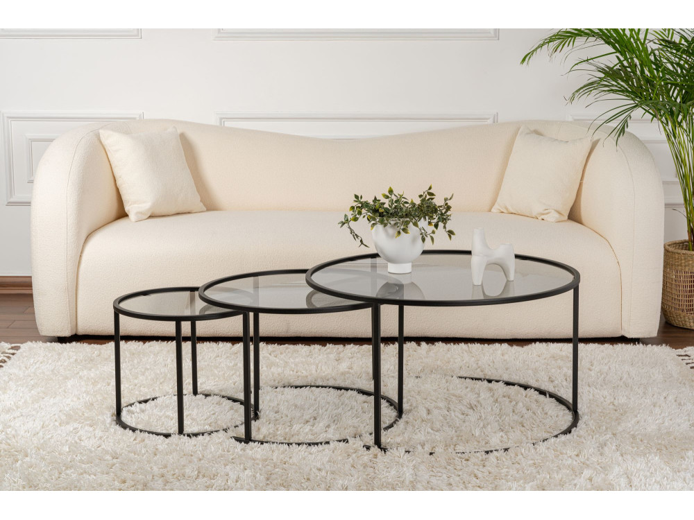 Conjunto de 3 mesas de centro metálicas "Aurum" - 80 x 80 x 43 cm - Preto cinzento