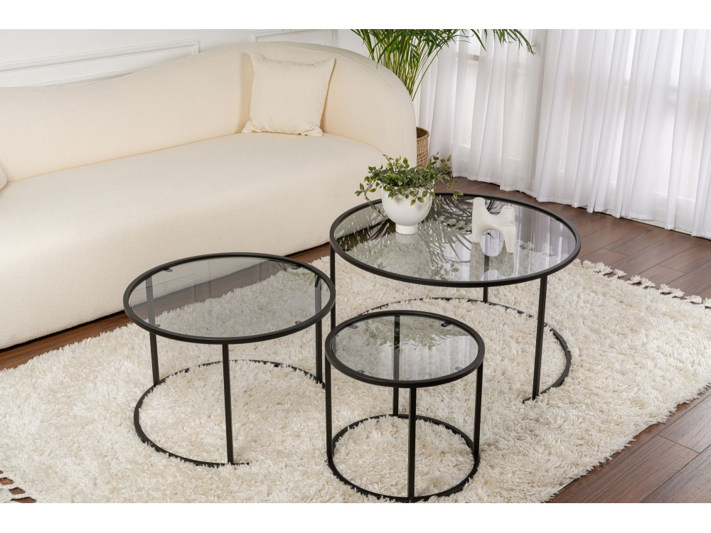 Conjunto de 3 mesas de centro metálicas "Aurum" - 80 x 80 x 43 cm - Preto cinzento