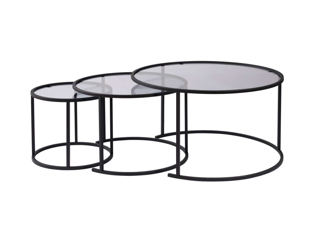 Conjunto de 3 mesas de centro metálicas "Aurum" - 80 x 80 x 43 cm - Preto cinzento