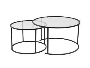 Conjunto de 2 mesas de centro metálicas "Aurum" - 80 x 80 x 43 cm - Preto Transparente