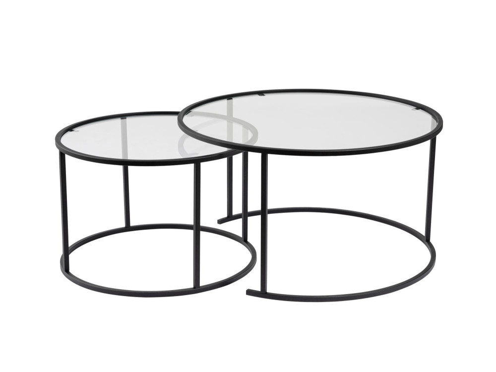 Conjunto de 2 mesas de centro metálicas "Aurum" - 80 x 80 x 43 cm - Preto Transparente