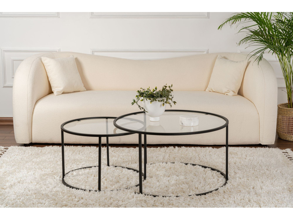 Conjunto de 2 mesas de centro metálicas "Aurum" - 80 x 80 x 43 cm - Preto Transparente