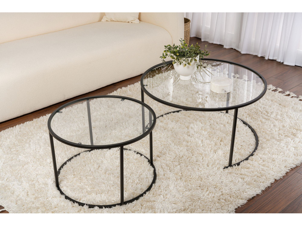 Conjunto de 2 mesas de centro metálicas "Aurum" - 80 x 80 x 43 cm - Preto Transparente
